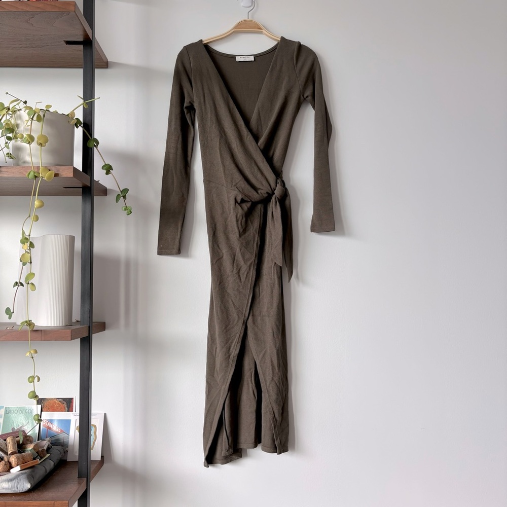 Babaton Olive Green Wrap Midi Dress